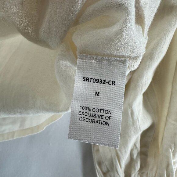 THML Blouse M Embroidered Ruffle Top Peasant Flounce Sleeve Cotton Cream - Picture 8 of 11